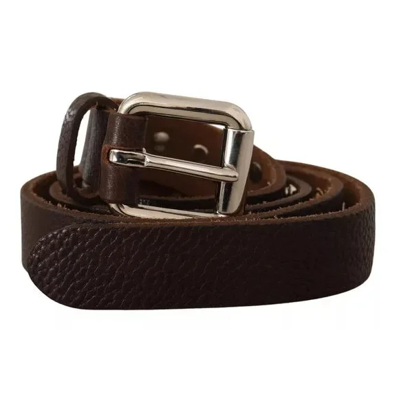 Dolce & Gabbana Brown Leather Studded Silver Metal Buckle Belt PD - Picture 2 of 7